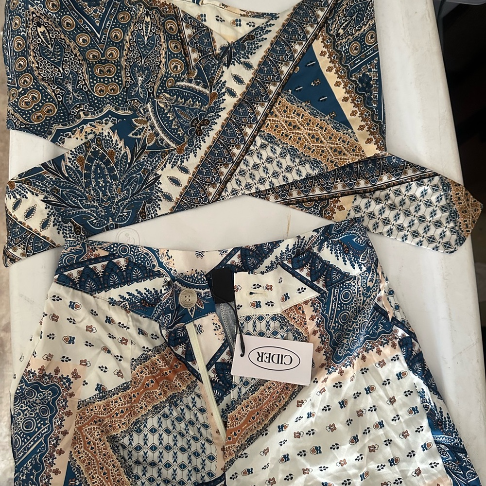 Cider Blue and Cream Patterned Trousers